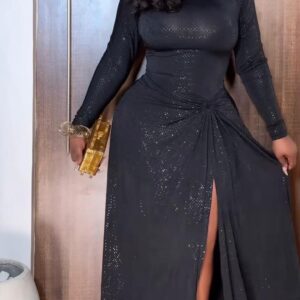 Elegant Black Long-Sleeve Evening Gown Ready-to-wear