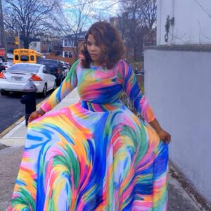 Multicolor Abstract Print Flare Maxi Dress